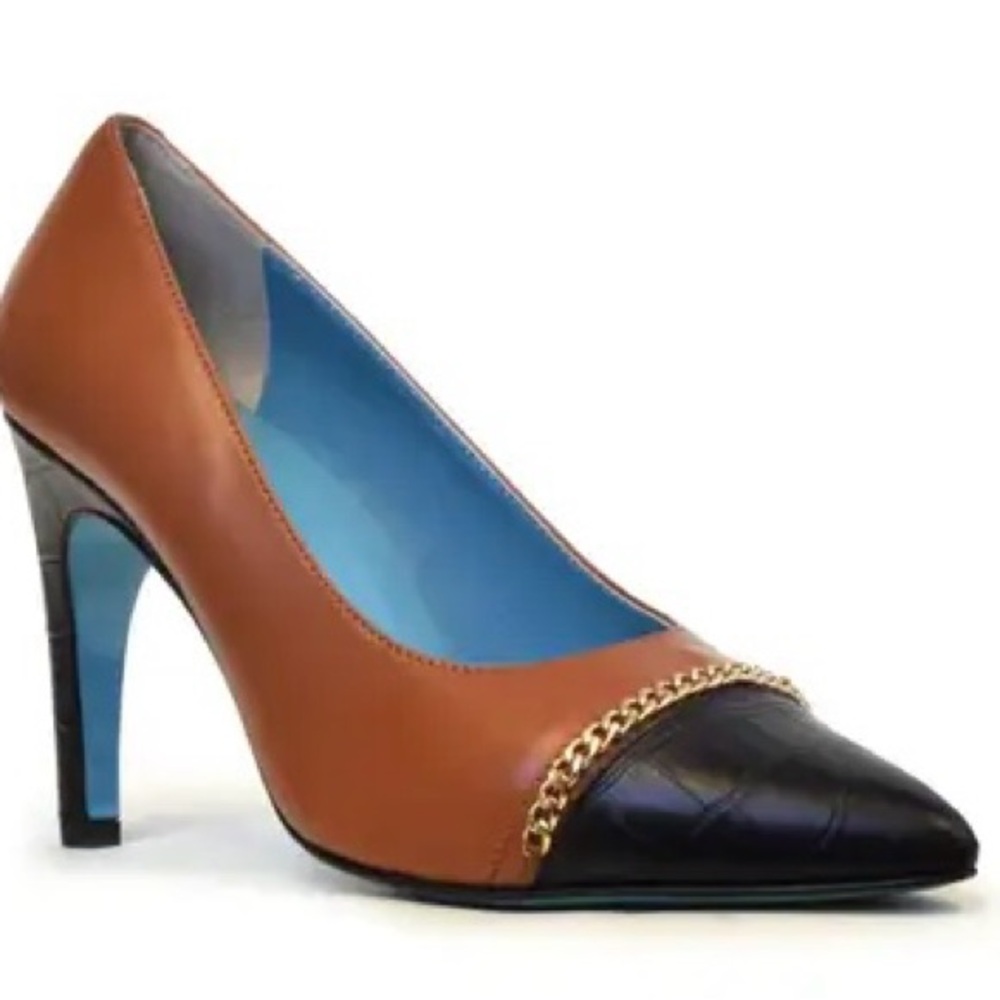 Valentina Rangoni Marshall Pointed Toe Pump. Size 9. Brown/Black w/Gold Detail.
